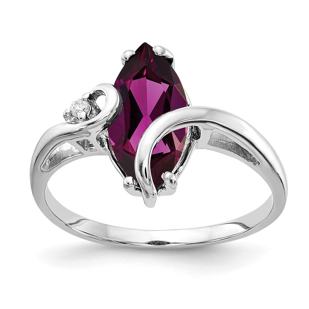 14k White Gold 12x Marquise Rhodolite Garnet A Diamond ring