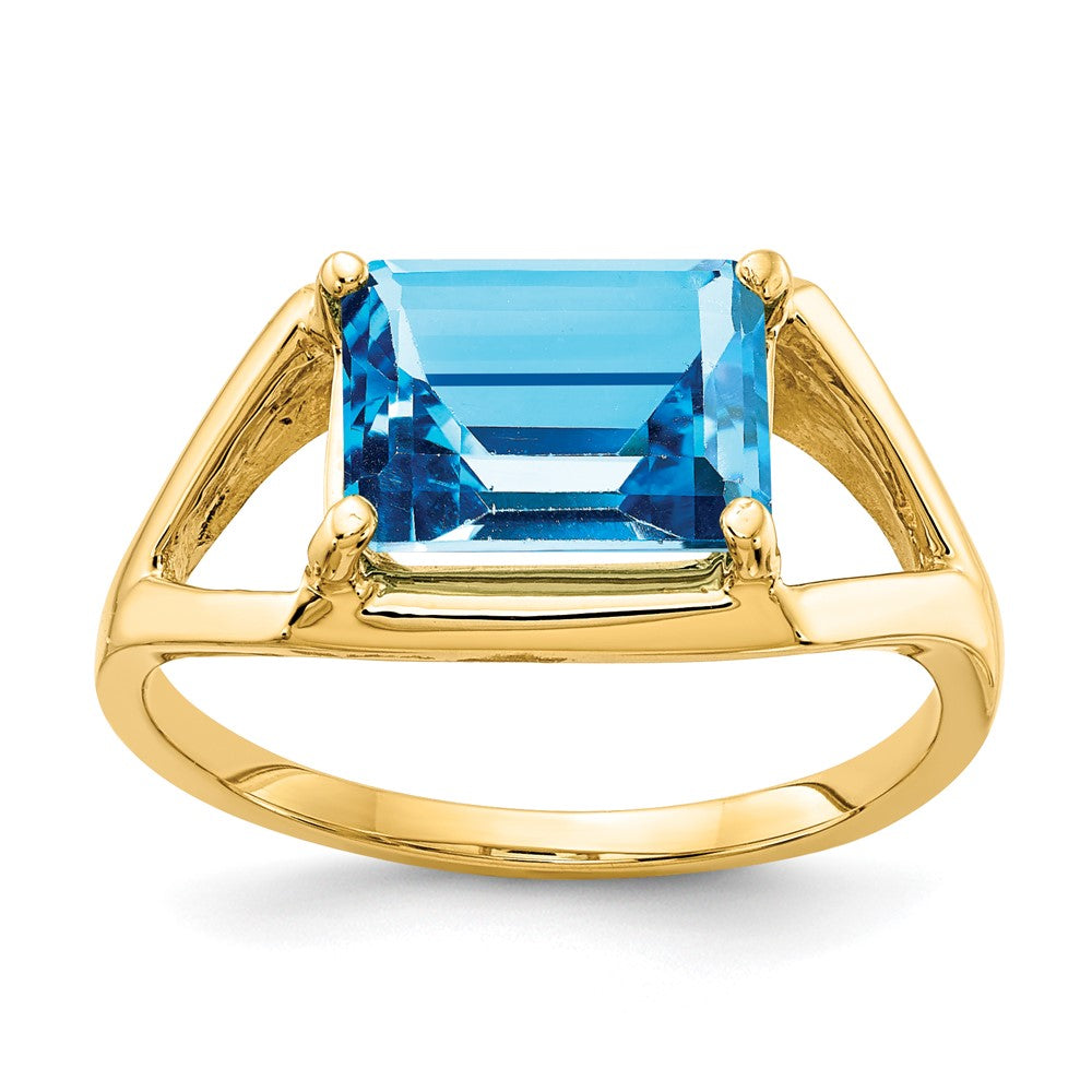 14k 9x Emerald Cut Blue Topaz ring