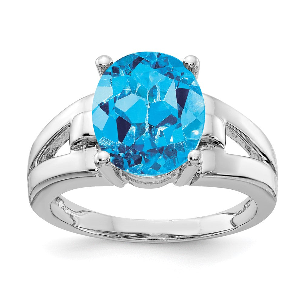 14k White Gold 11x Oval Blue Topaz ring