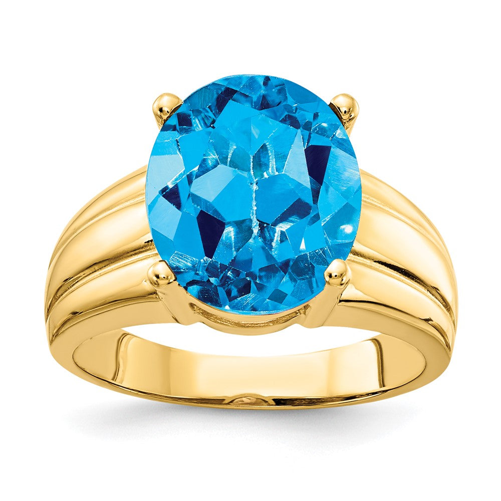 14k 12x Oval Blue Topaz ring