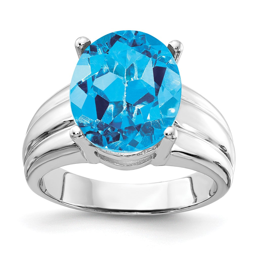 14k White Gold 12x Oval Blue Topaz ring