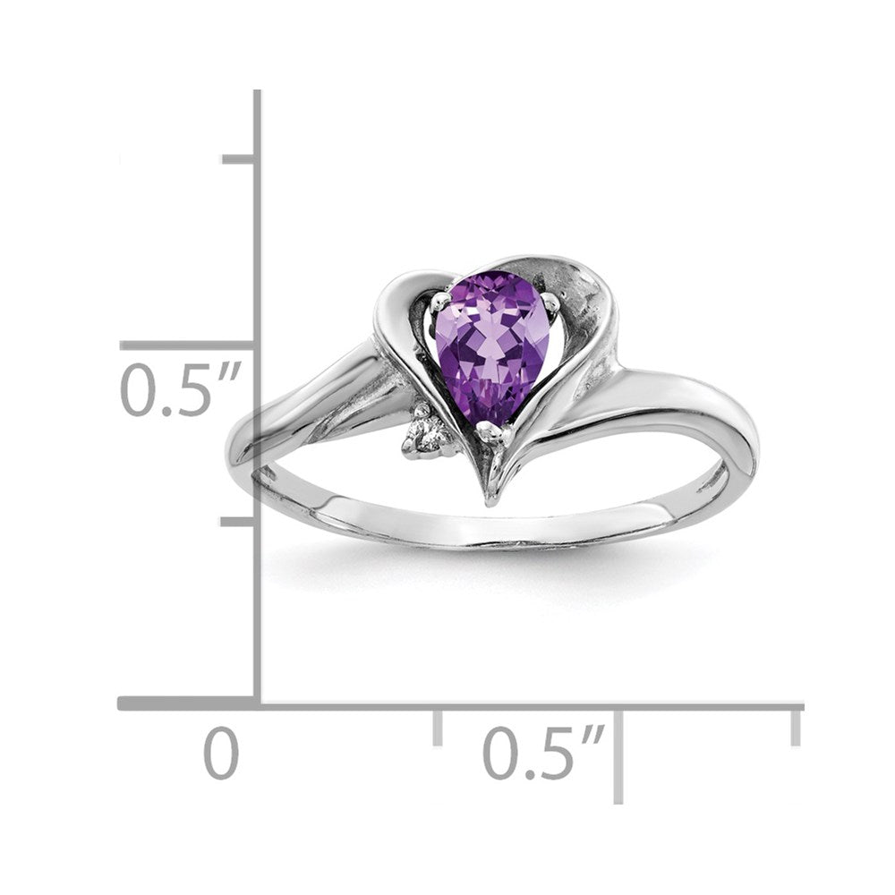 14k White Gold 6x Pear Amethyst VS Diamond ring