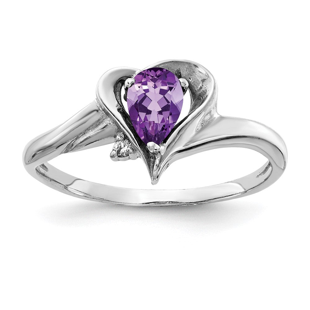 14k White Gold 6x Pear Amethyst A Diamond ring