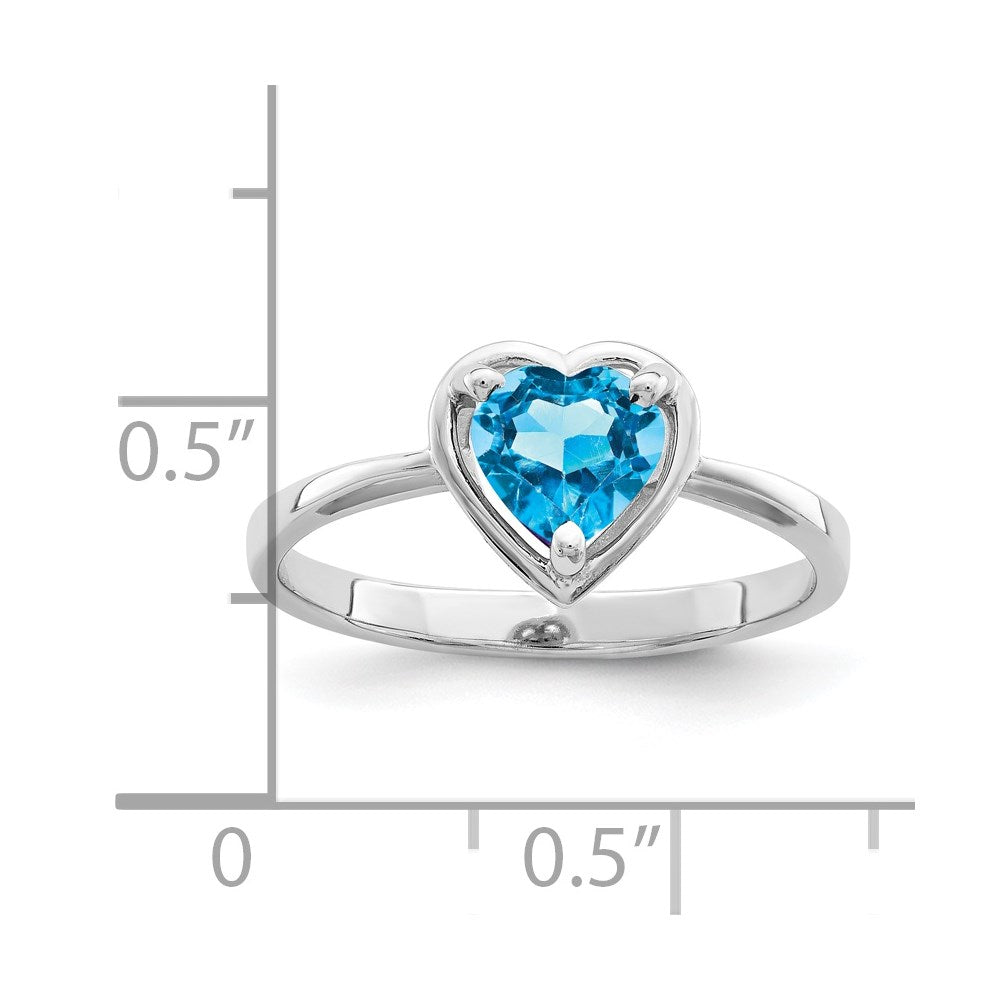 14k White Gold Heart Blue Topaz ring