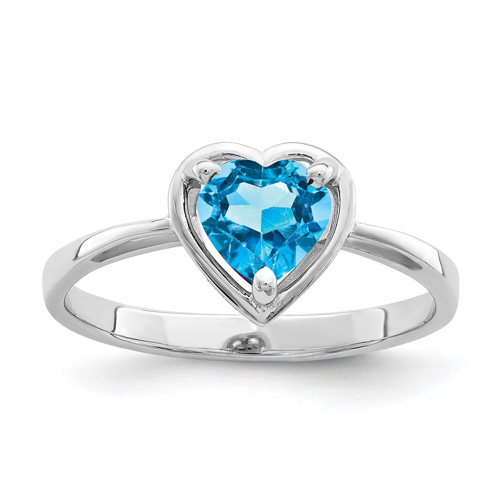 14k White Gold Heart Blue Topaz ring