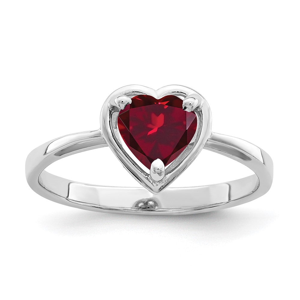 14k White Gold Heart Created Ruby ring