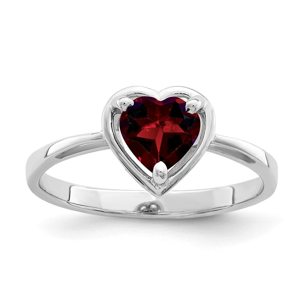 14k White Gold Heart Garnet ring