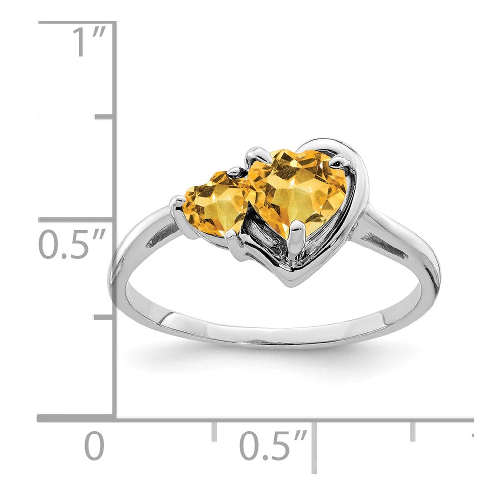 14k White Gold and Heart Citrine 2-Stone Ring