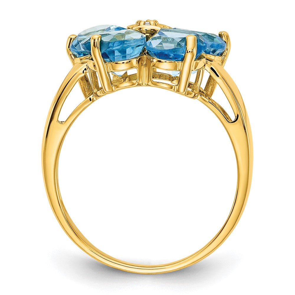 14k Heart Blue Topaz and AAA Diamond Flower Ring