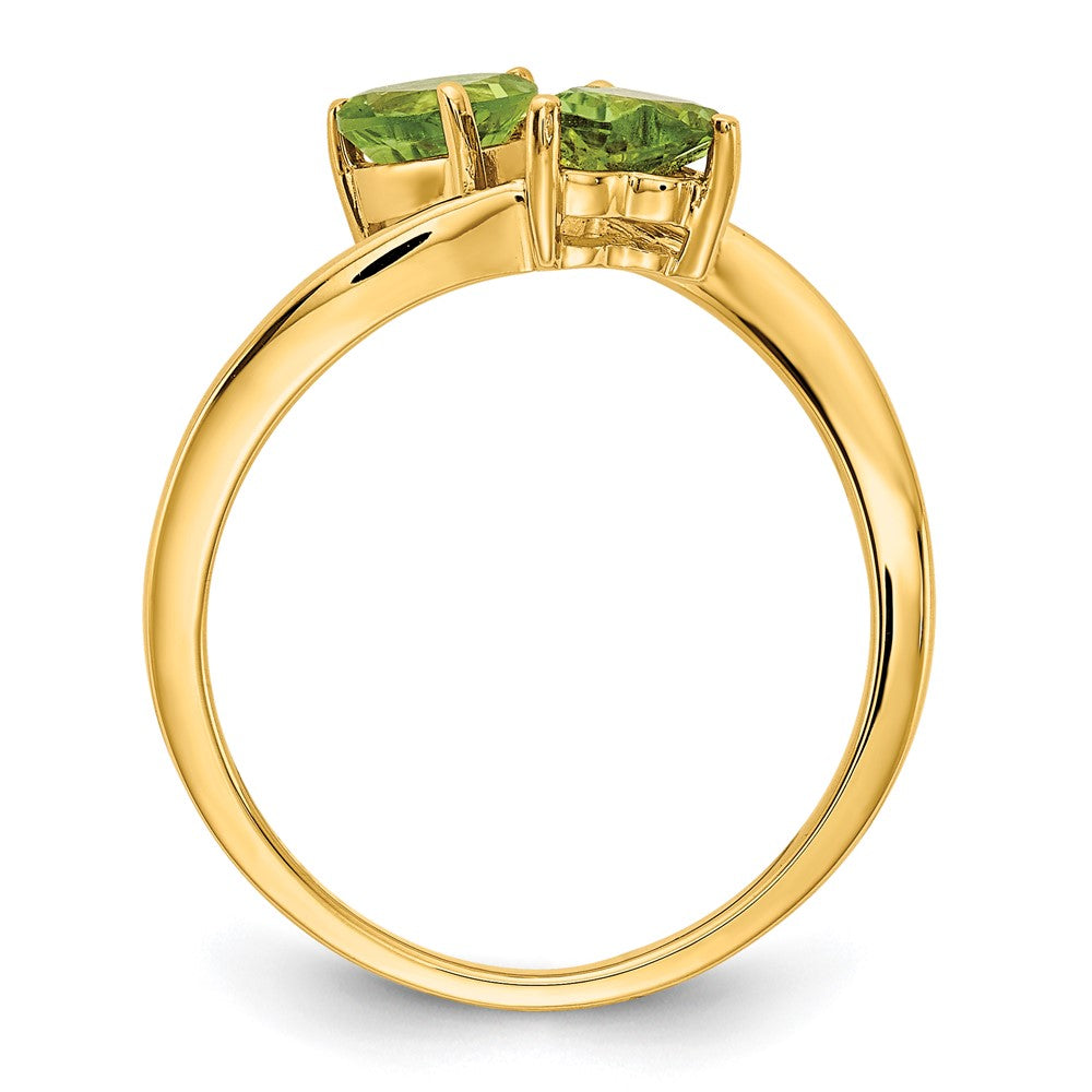 14k Heart Peridot 2-Stone Ring