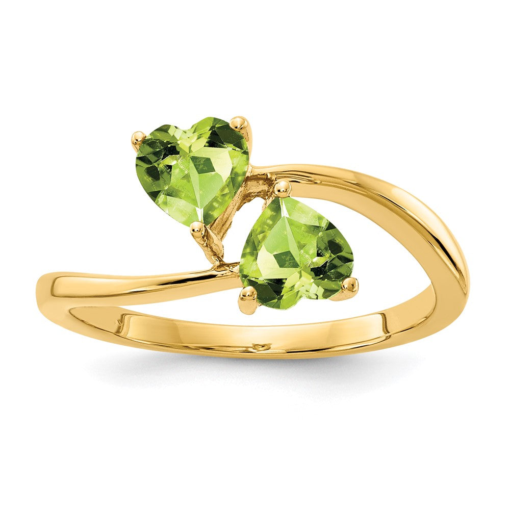 14k Heart Peridot 2-Stone Ring
