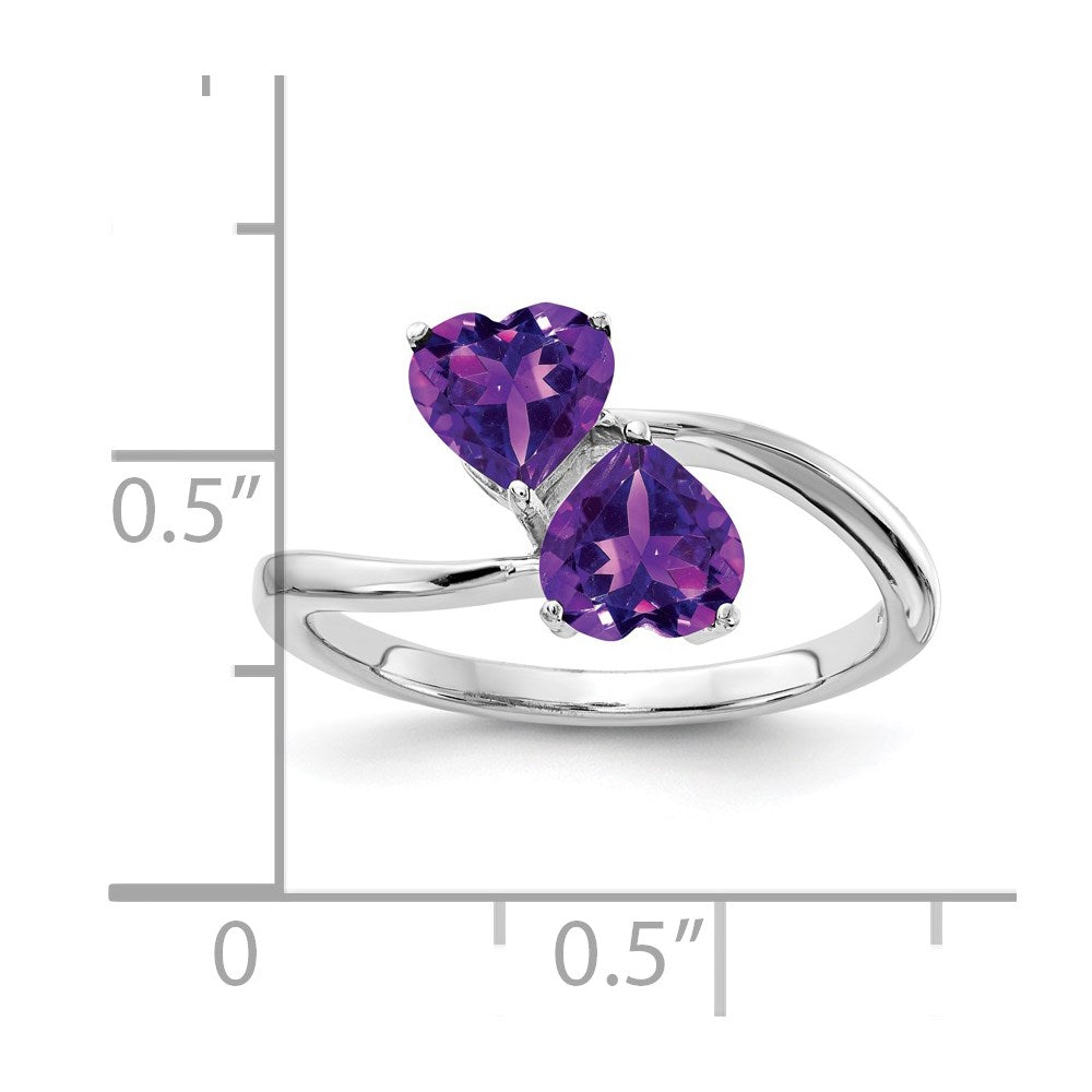 14k White Gold Heart Amethyst 2-Stone Ring