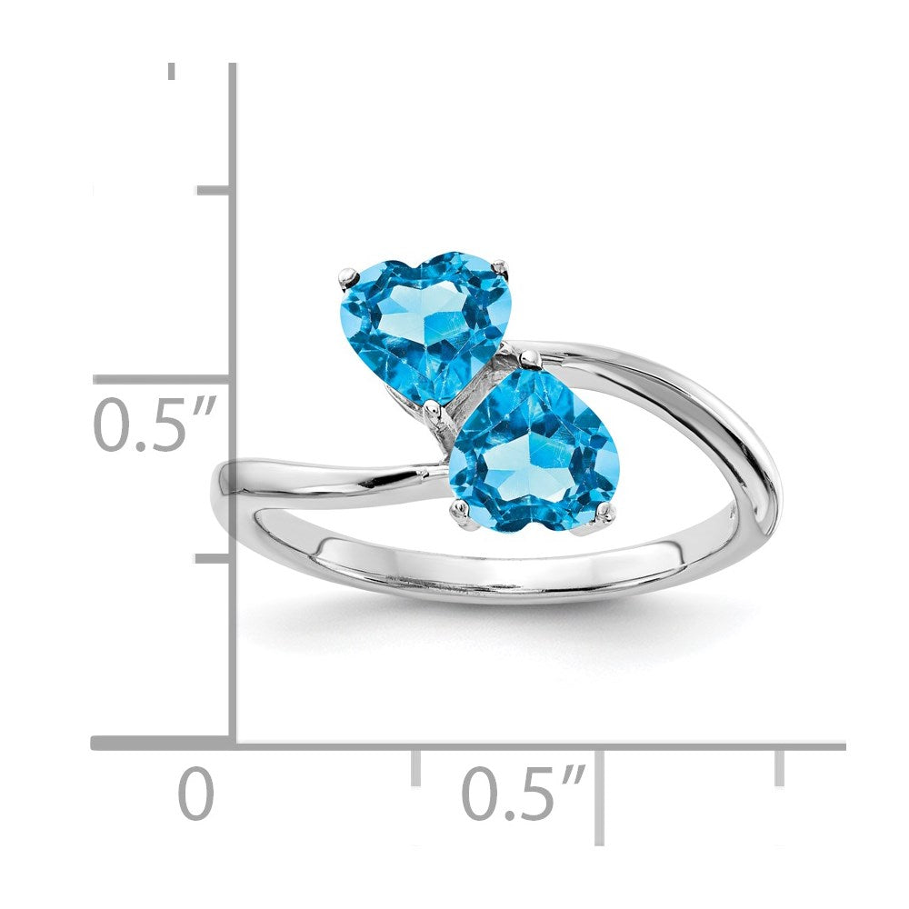 14k White Gold Heart Blue Topaz 2-Stone Ring