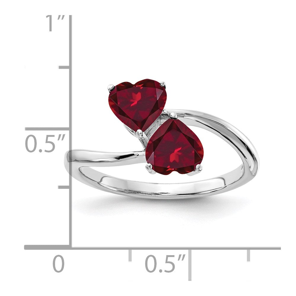 14k White Gold Heart Lab-Created Ruby 2-Stone Ring