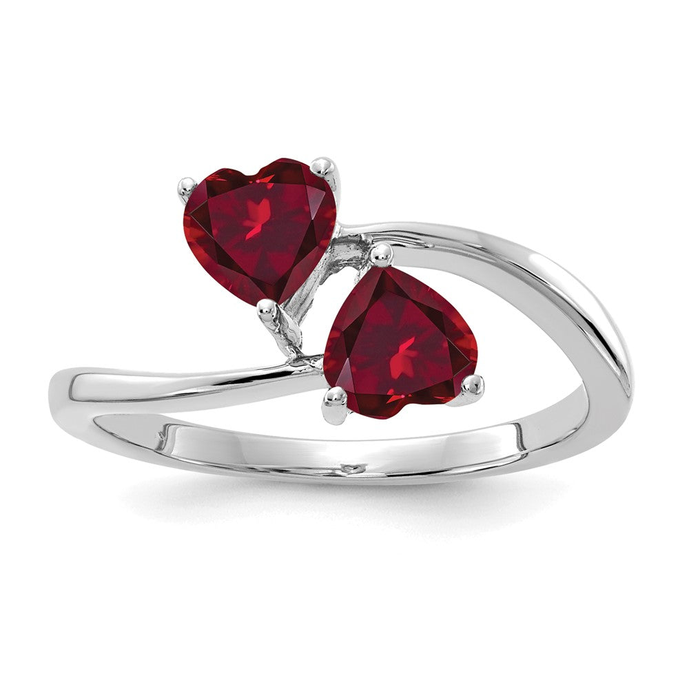 14k White Gold Heart Lab-Created Ruby 2-Stone Ring