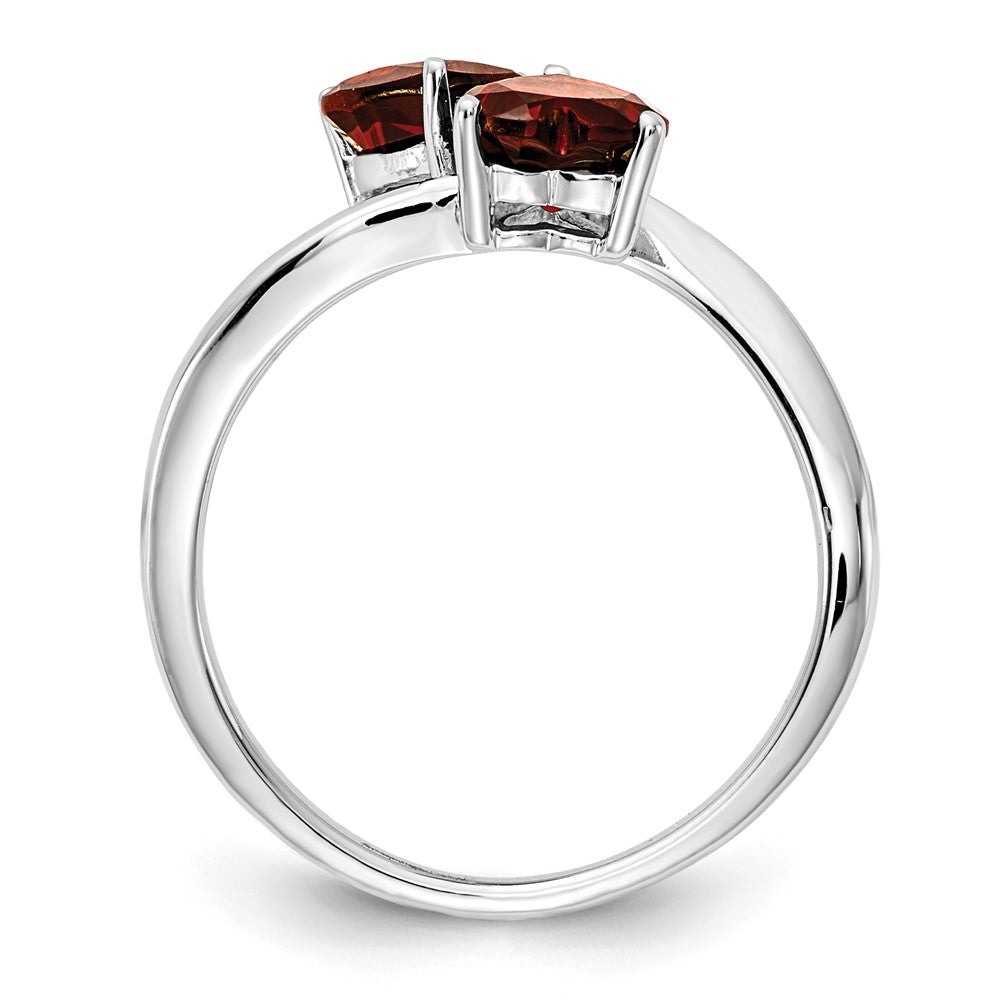 14k White Gold Heart Garnet 2-Stone Ring