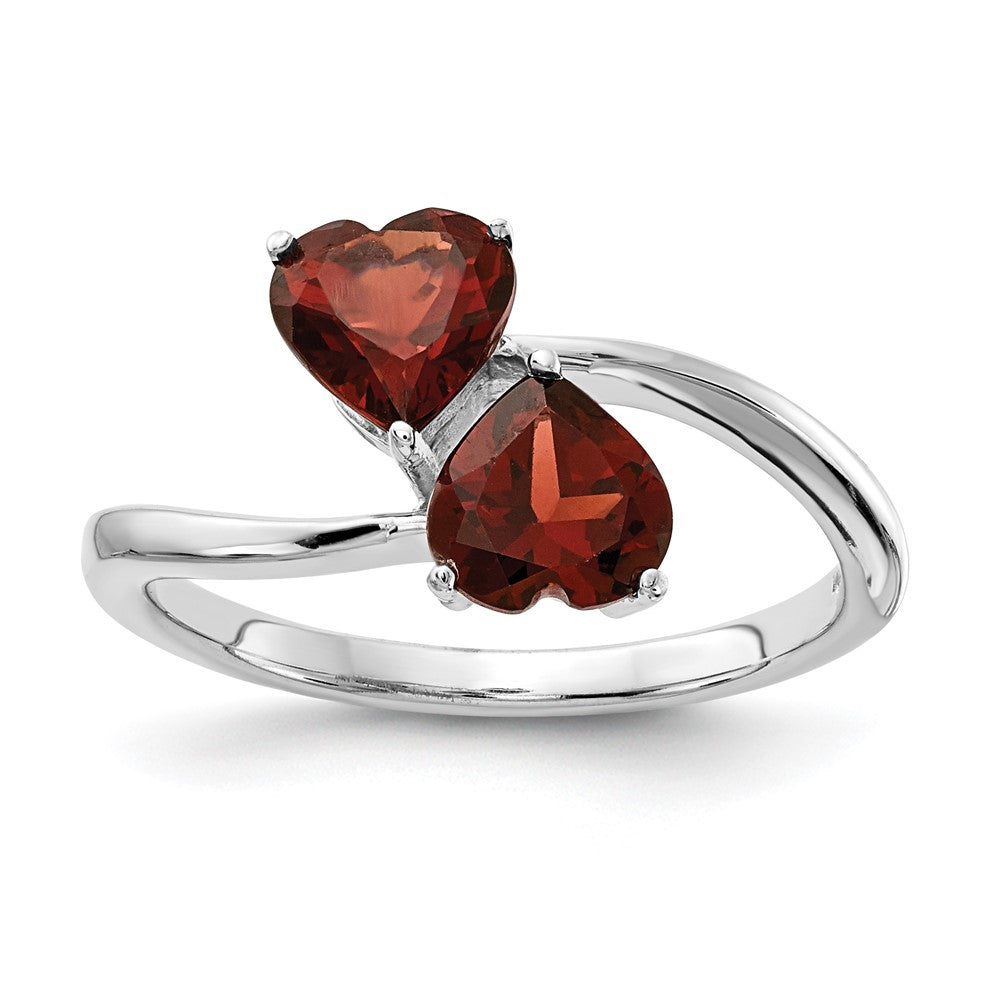 14k White Gold Heart Garnet 2-Stone Ring