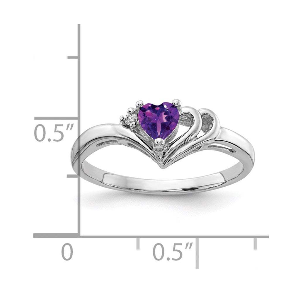 14k White Gold Heart Amethyst and VS Diamond Ring