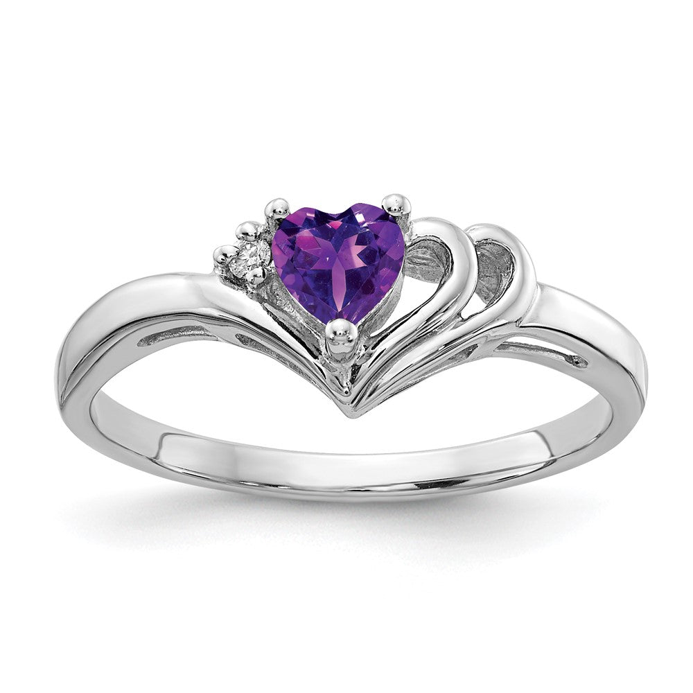 14k White Gold Heart Amethyst and VS Diamond Ring