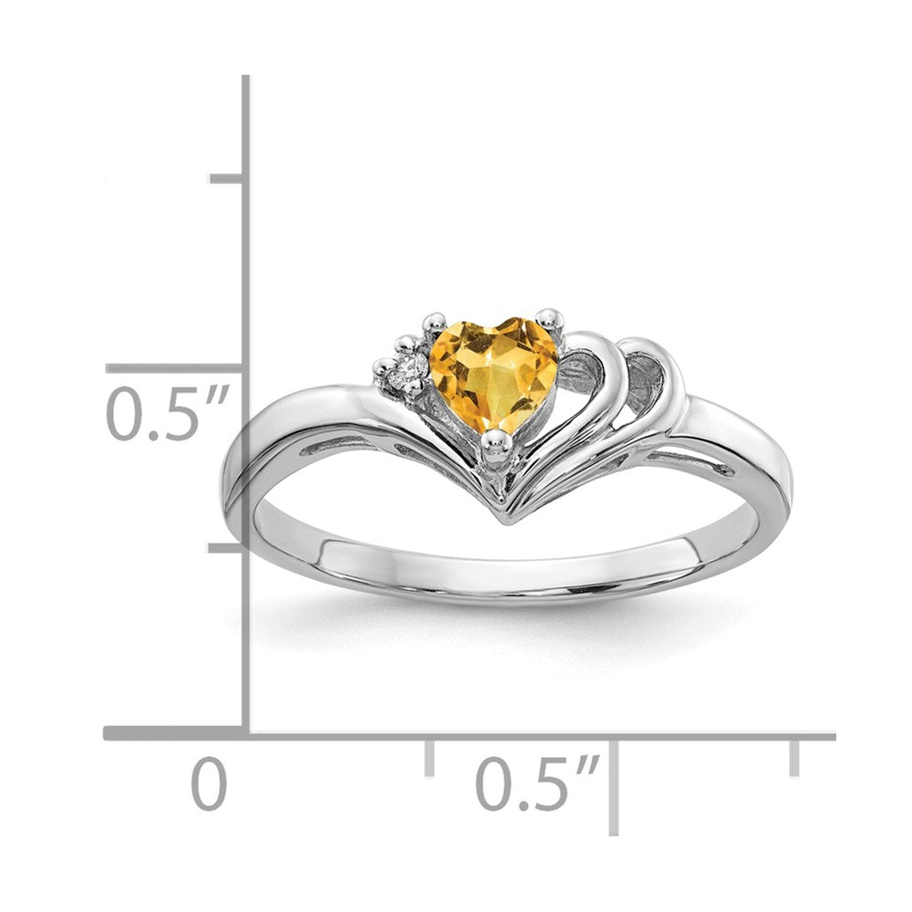 14k White Gold Heart Citrine AA Diamond ring