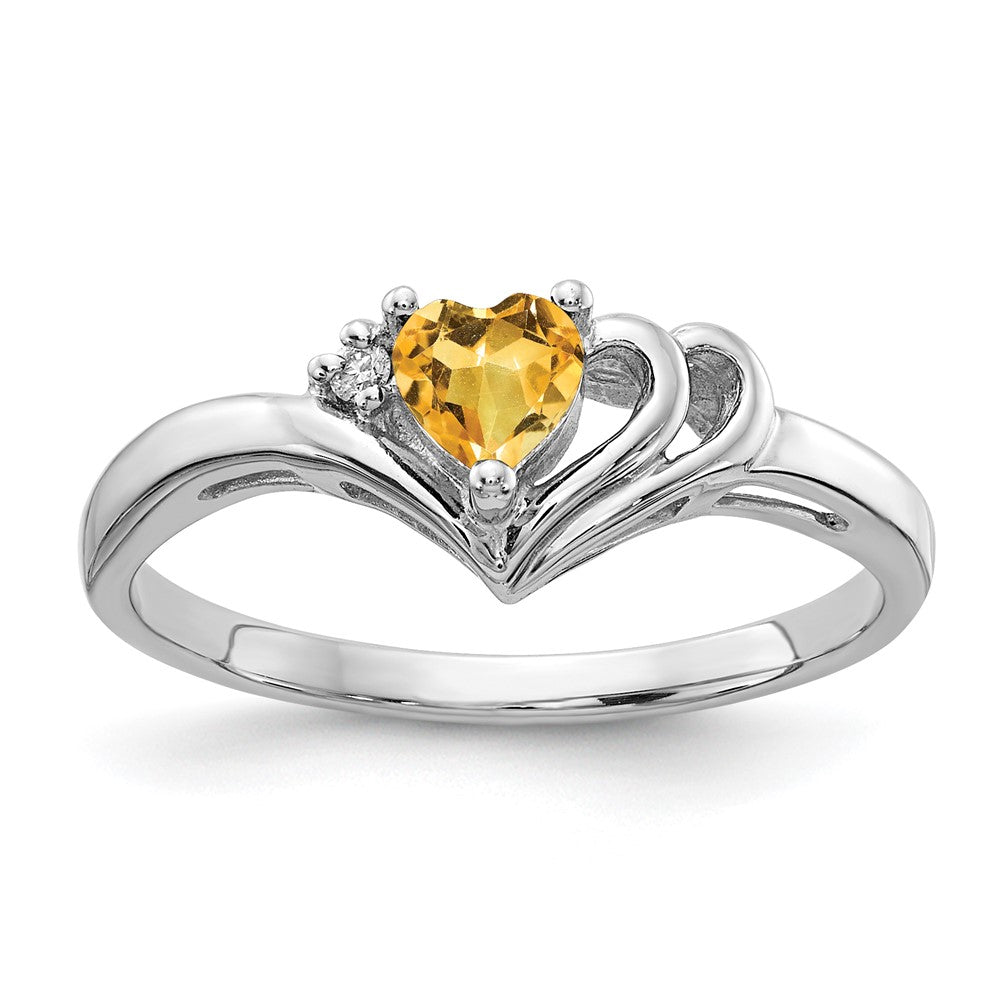 14k White Gold Heart Citrine AA Diamond ring