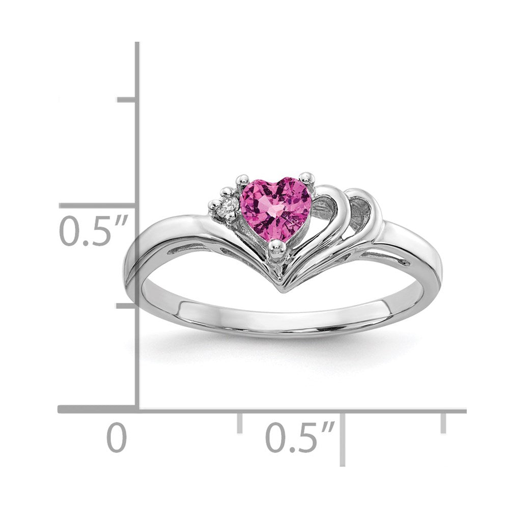 14k White Gold Heart Pink Sapphire A Diamond ring