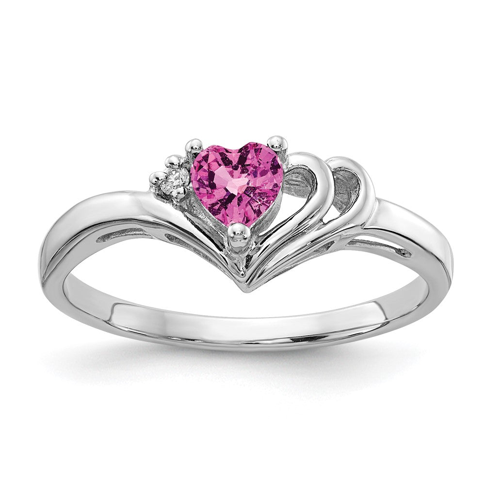 14k White Gold Heart Pink Sapphire A Diamond ring