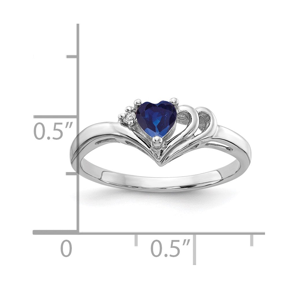 14k White Gold Heart Blue Sapphire and VS Diamond Ring