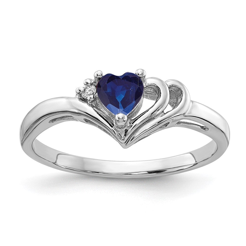 14k White Gold Heart Sapphire A Diamond ring