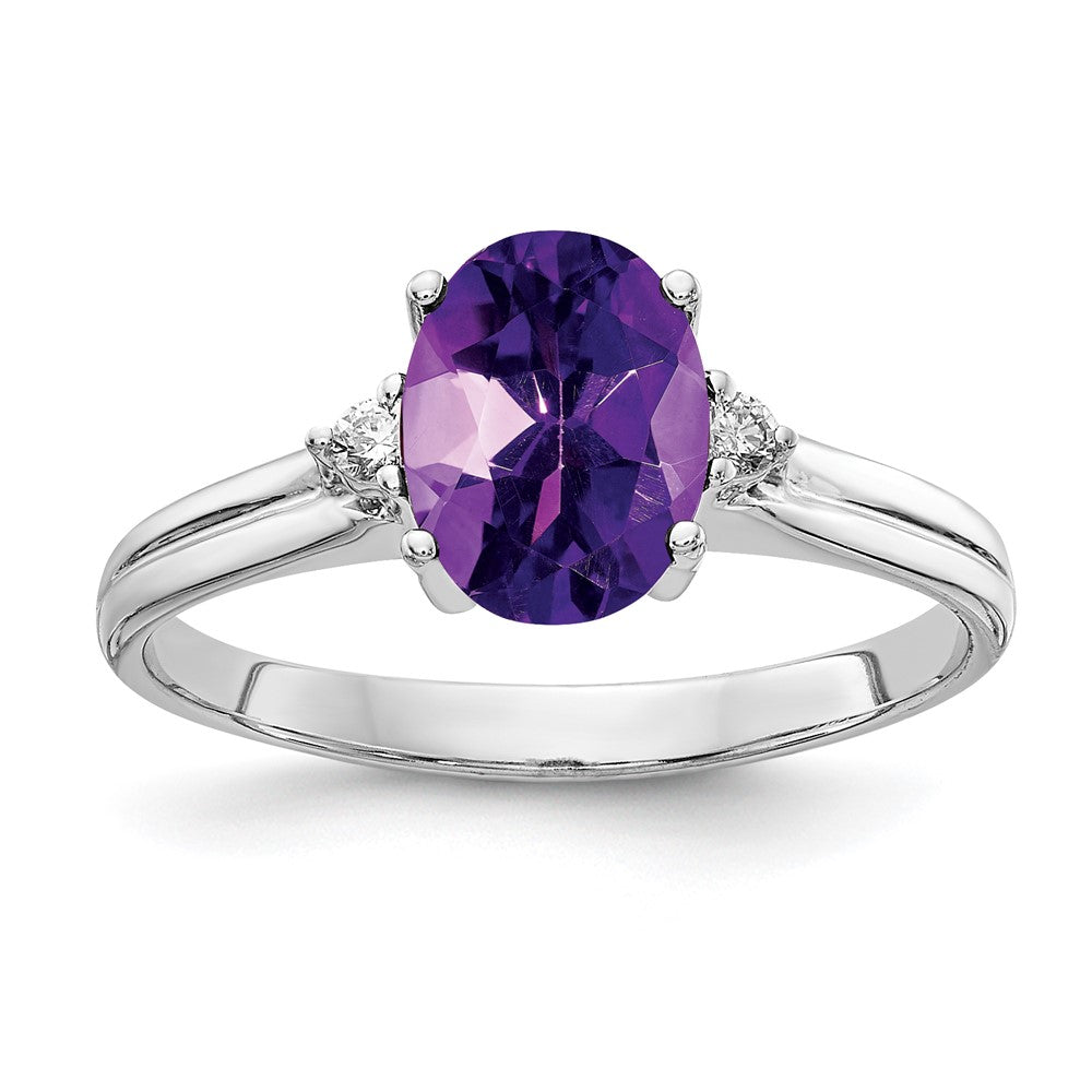 14k White Gold 8x Oval Amethyst and AAA Diamond Ring