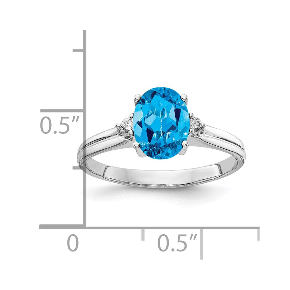 14k White Gold 8x Oval Blue Topaz and AAA Diamond Ring