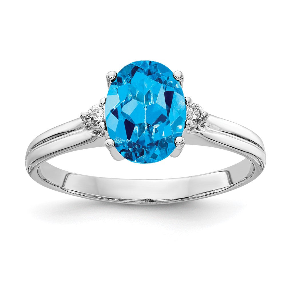14k White Gold 8x Oval Blue Topaz and A Diamond Ring