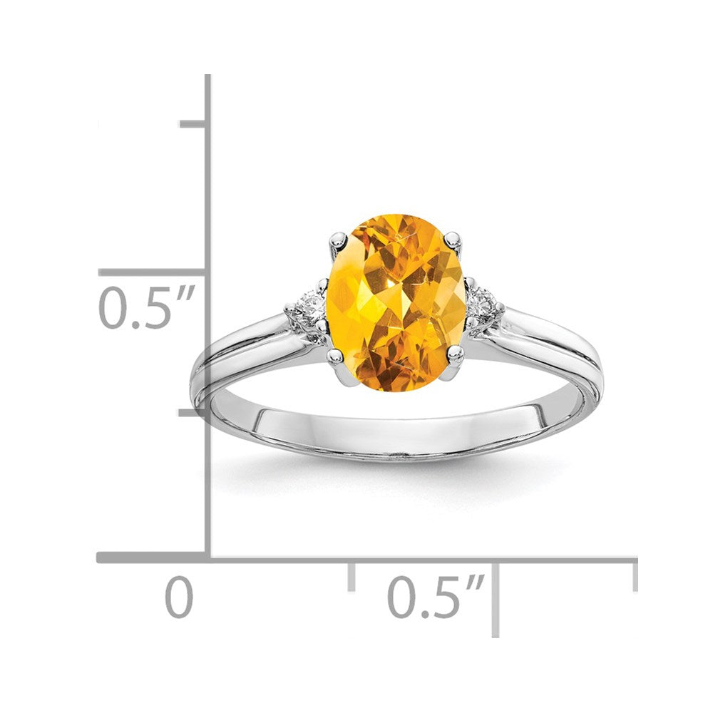 14k White Gold 8x Oval Citrine and 1/20 carat VS Diamond Ring