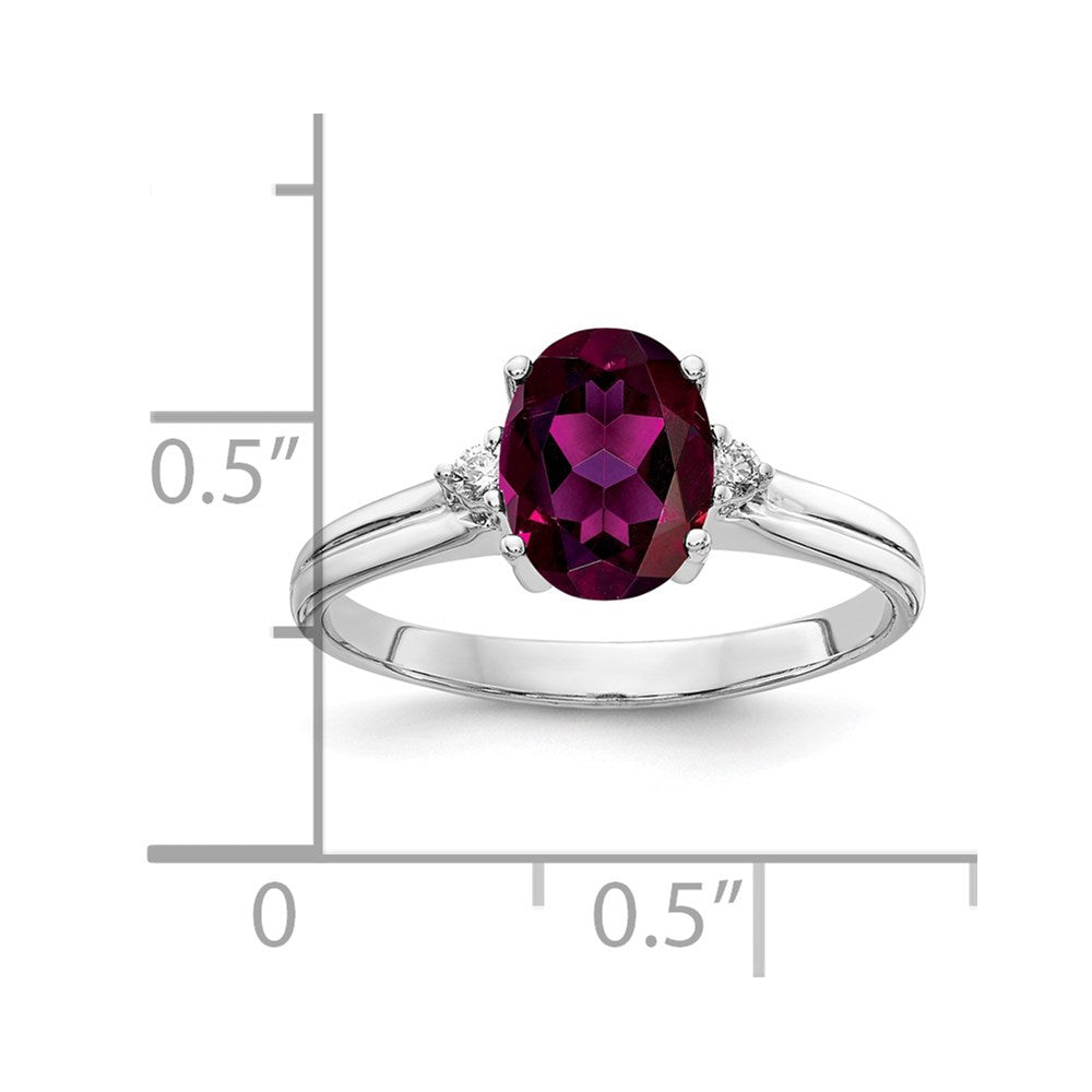 14k White Gold 8x Oval Rhodolite Garnet and A Diamond Ring