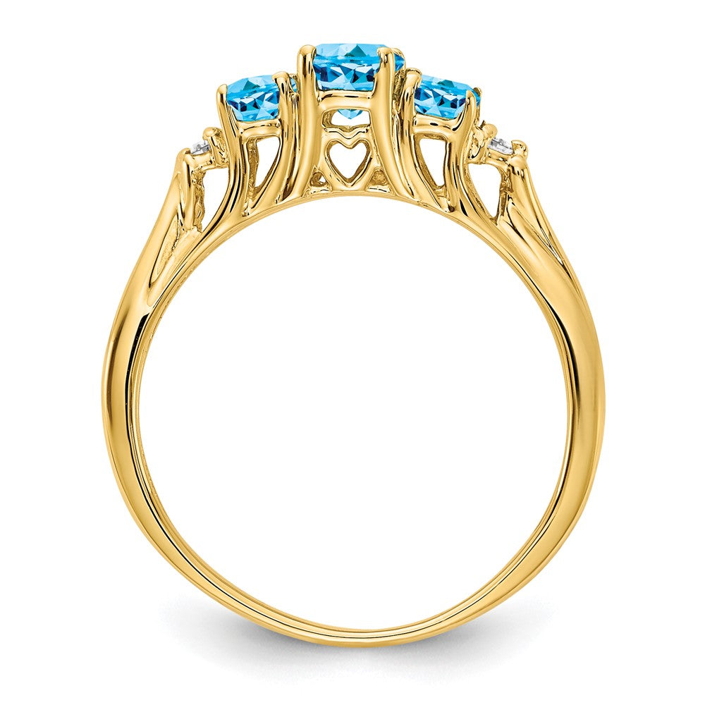 14k 6x4 / 5x Oval Blue Topaz and Diamond 3-Stone Ring