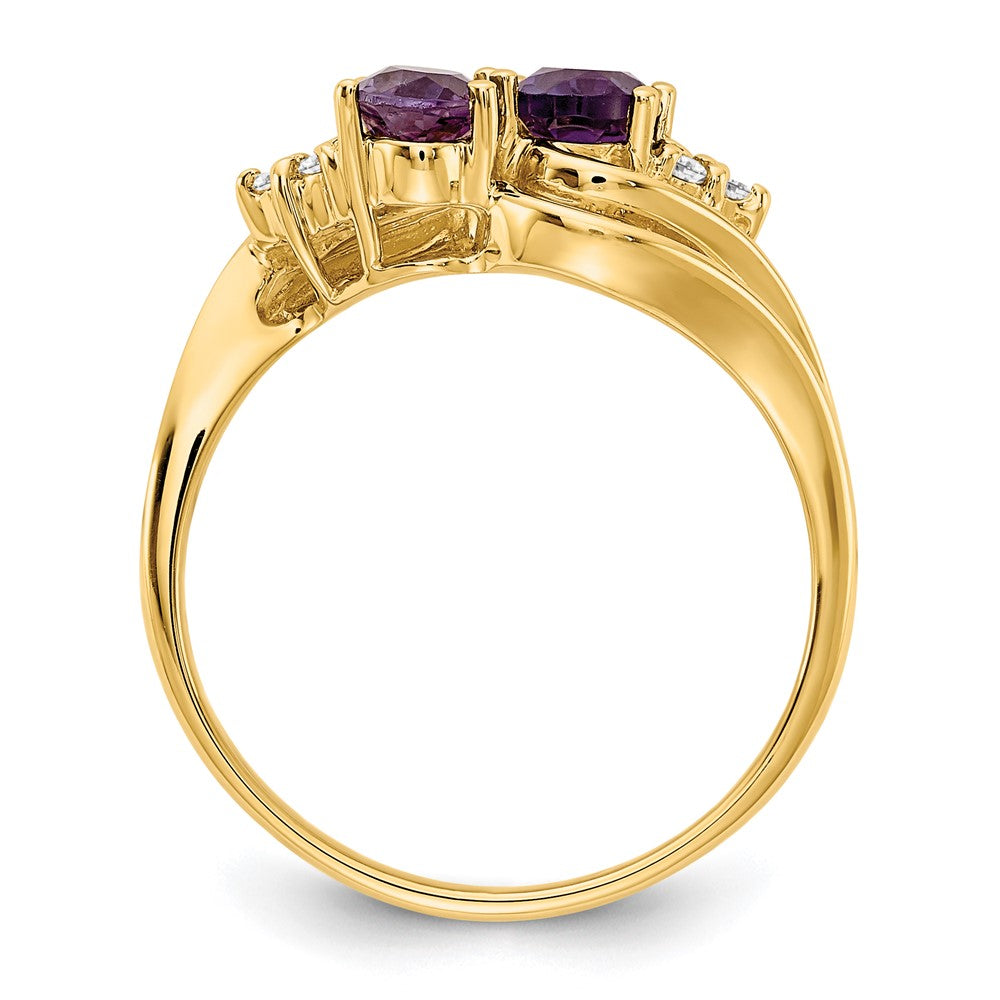 14k 6x Oval Amethyst and 1/20 carat VS Diamond 2-Stone Ring