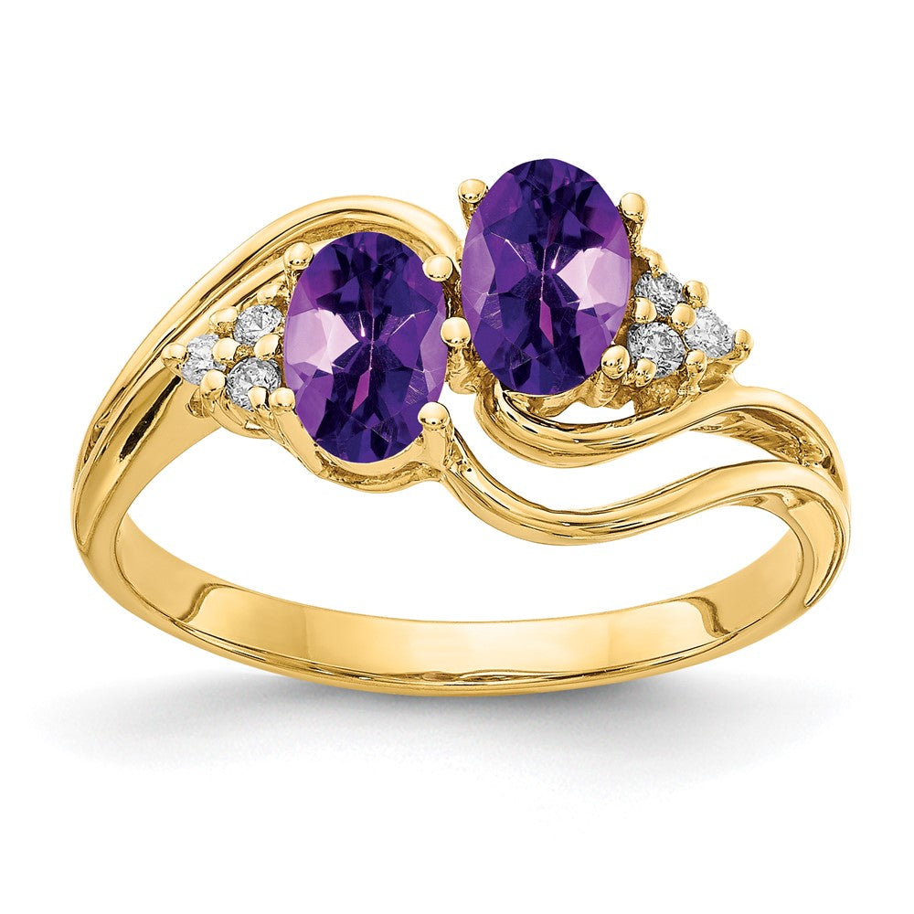 14k 6x Oval Amethyst and 1/20 carat AAA Diamond 2-Stone Ring