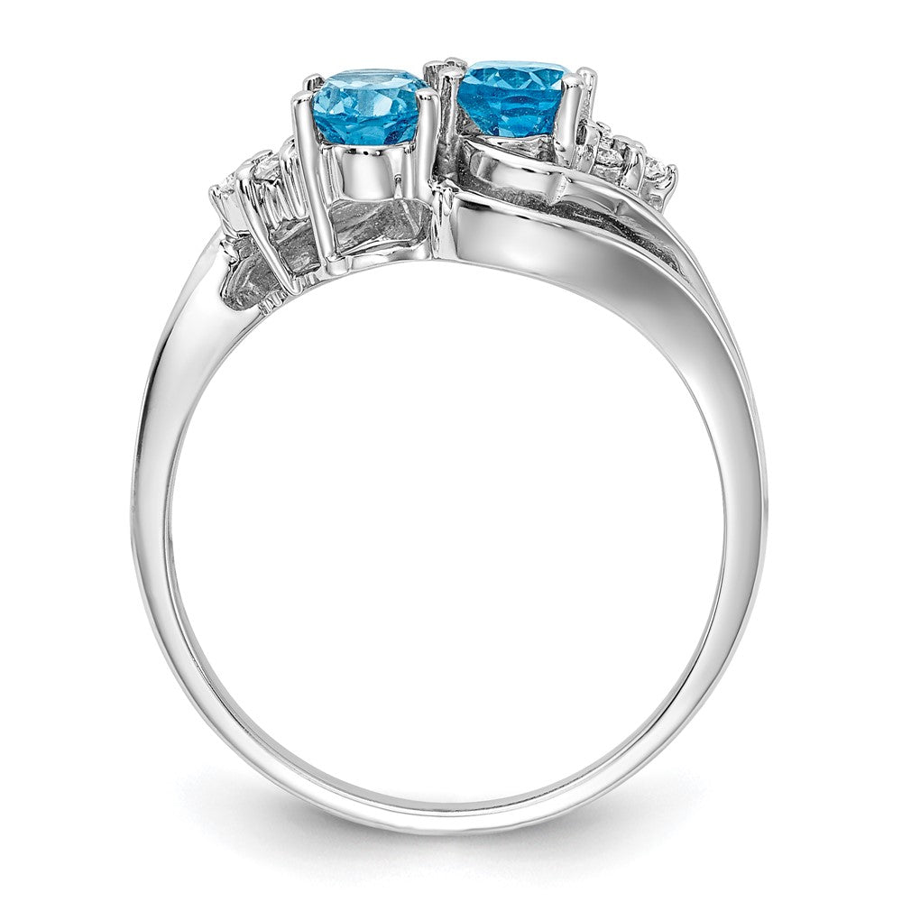 14k White Gold 6x Oval Blue Topaz and 1/20 carat A Diamond 2-Stone Ring