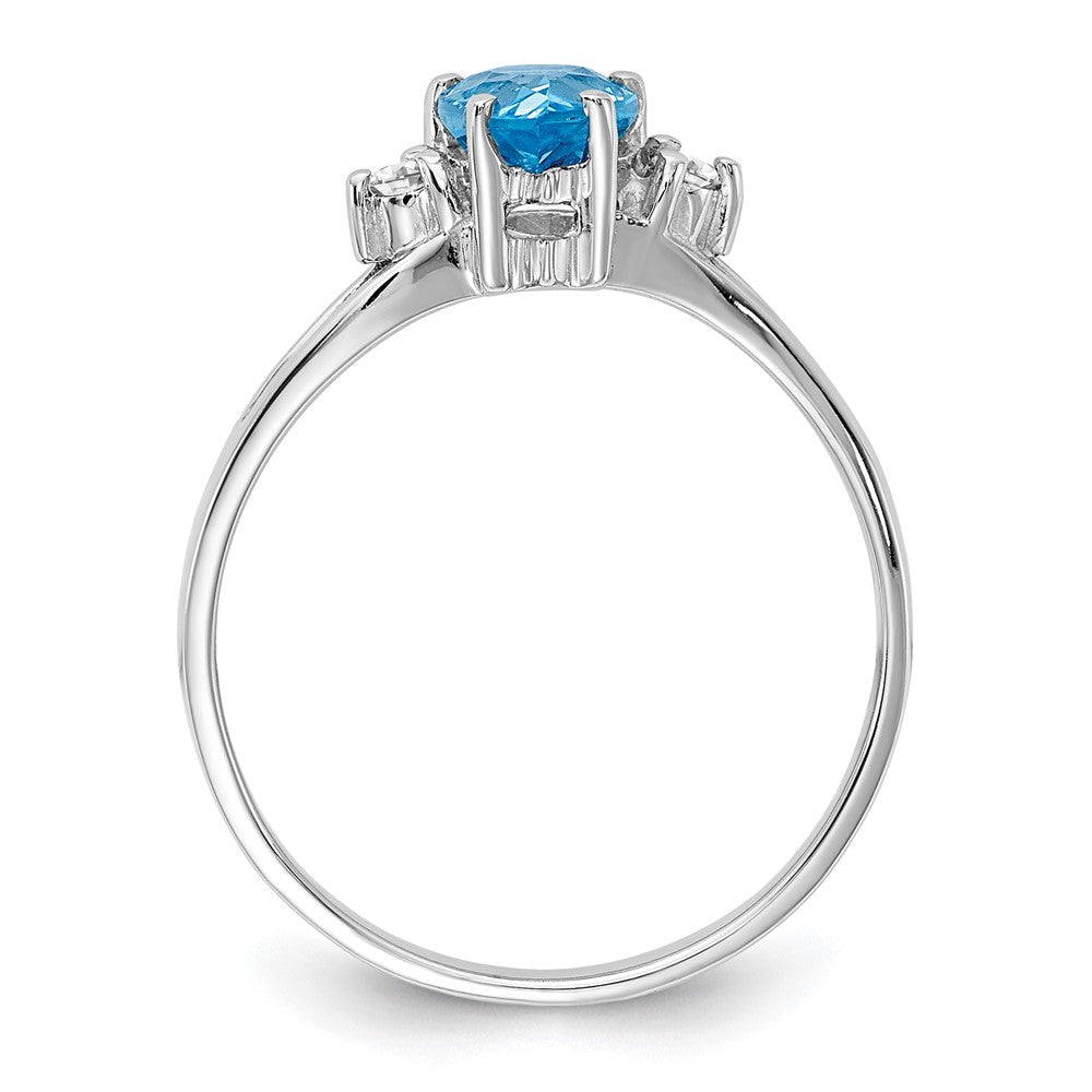 14k White Gold 7x Pear Blue Topaz A Diamond ring