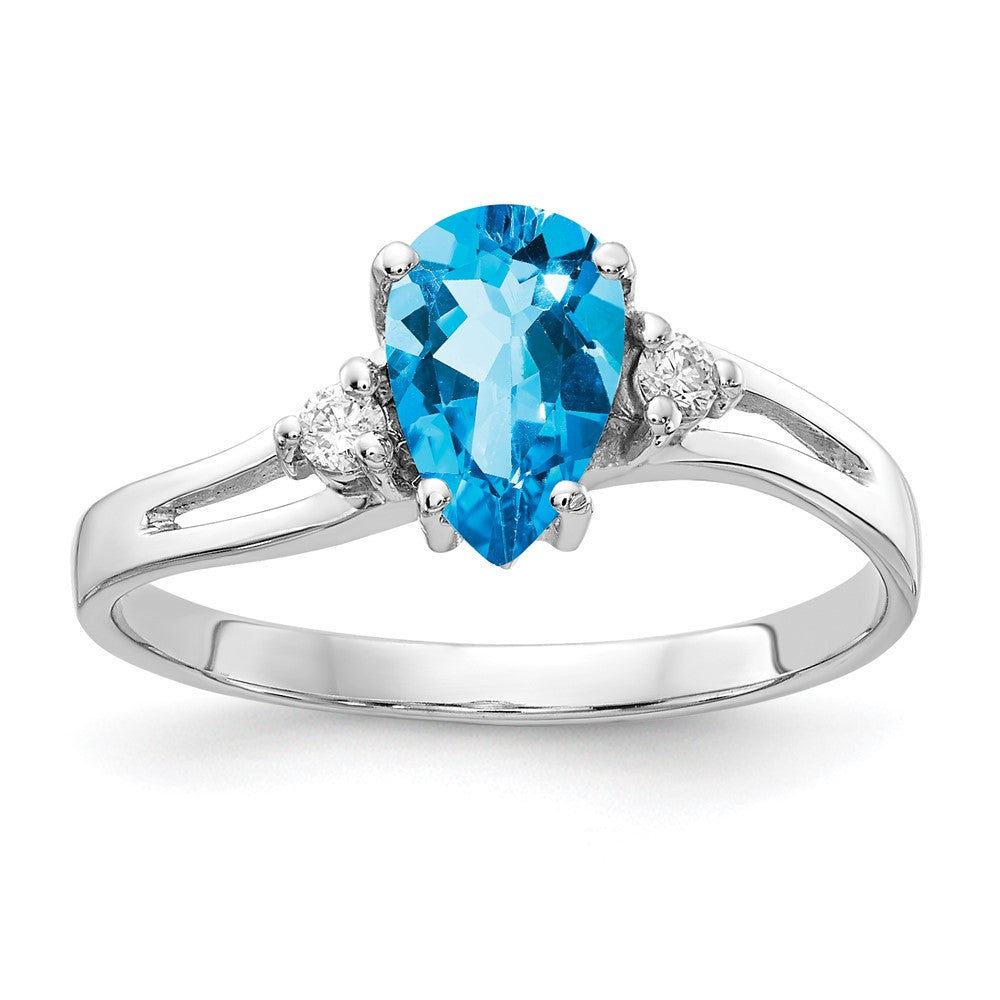 14k White Gold 7x Pear Blue Topaz A Diamond ring