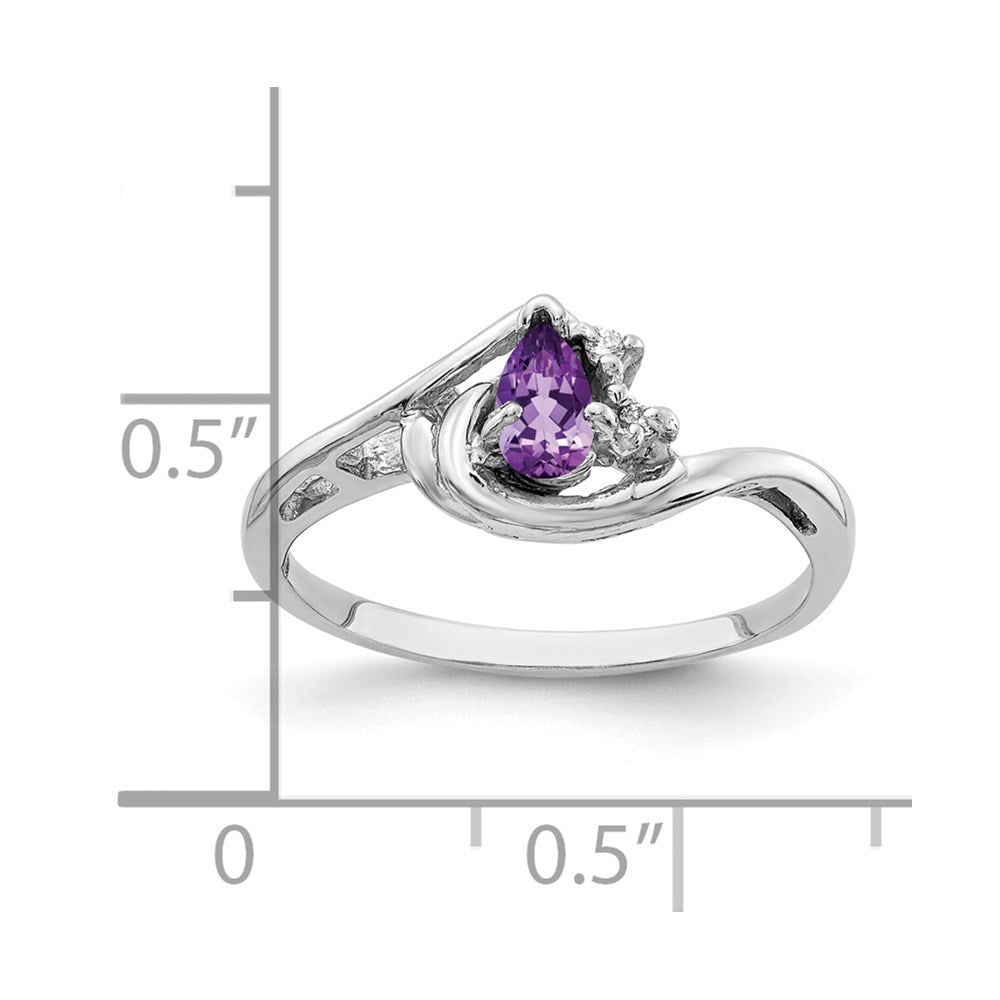 14k White Gold 5x Pear Amethyst and AAA Diamond Ring