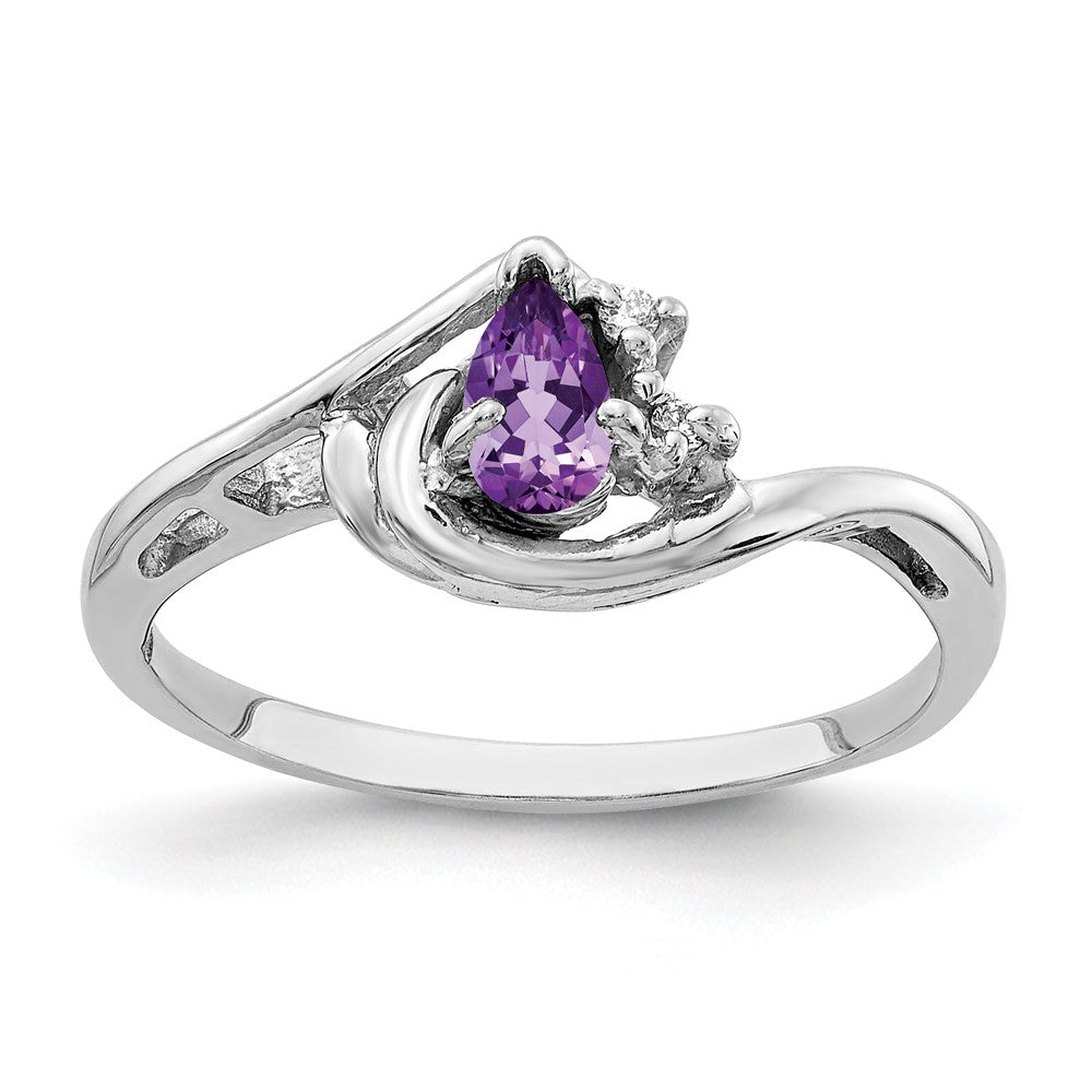 14k White Gold 5x Pear Amethyst and A Diamond Ring