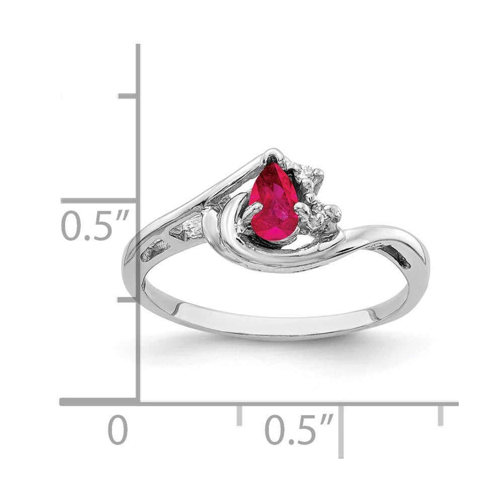 14k White Gold 5x Pear Ruby and VS Diamond Ring