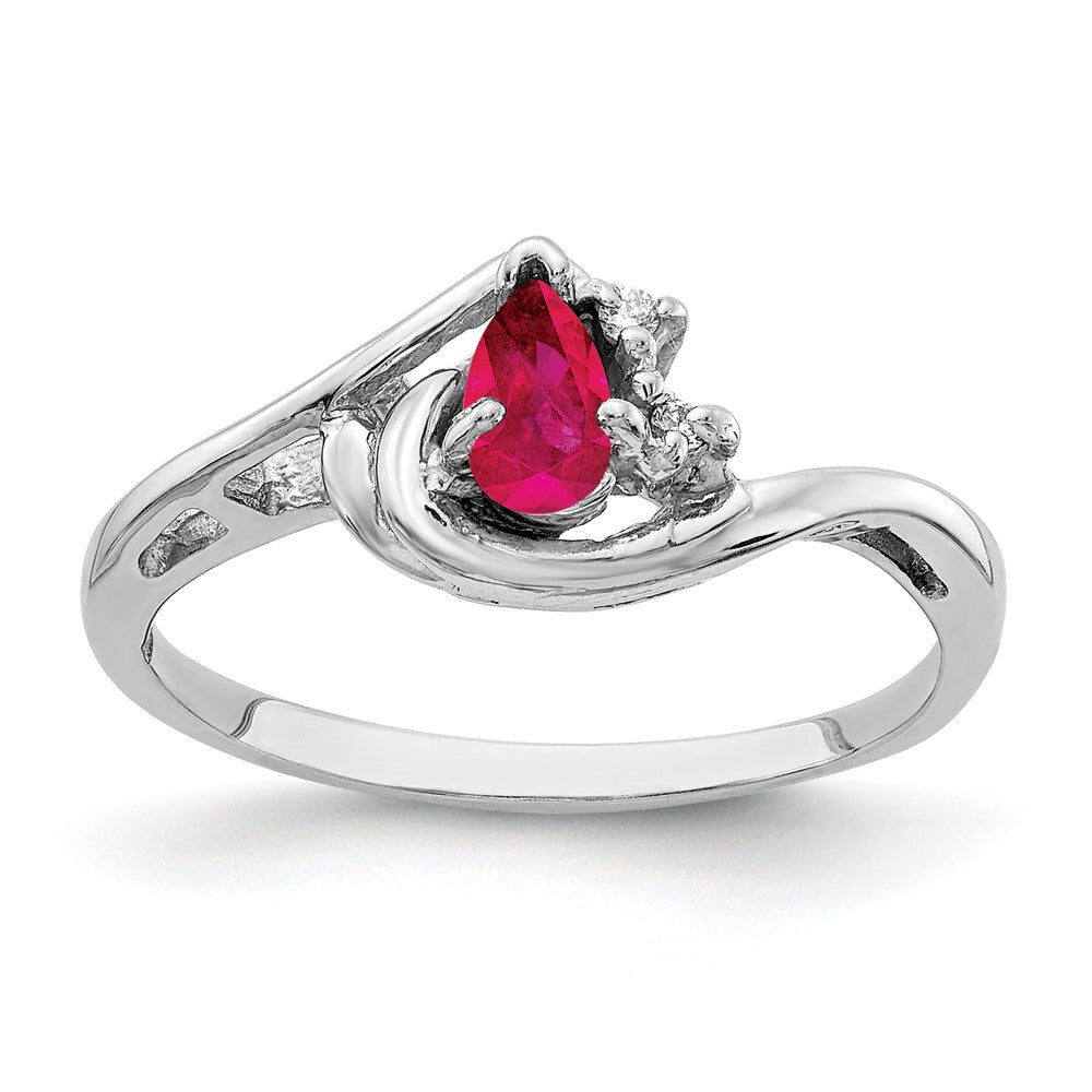 14k White Gold 5x Pear Ruby and A Diamond Ring