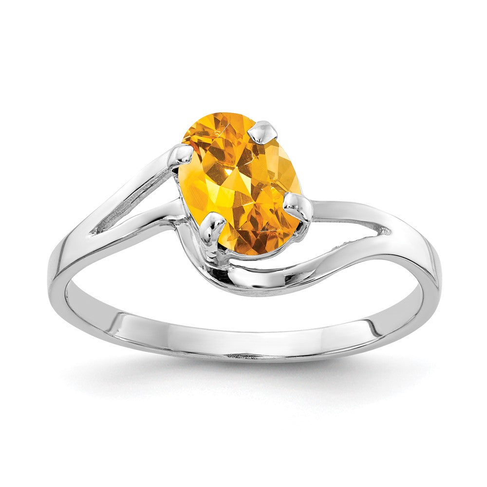 14k White Gold 7x Oval Citrine Ring
