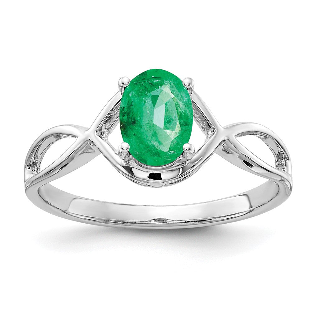 14k White Gold 7x Oval Emerald Twist Ring