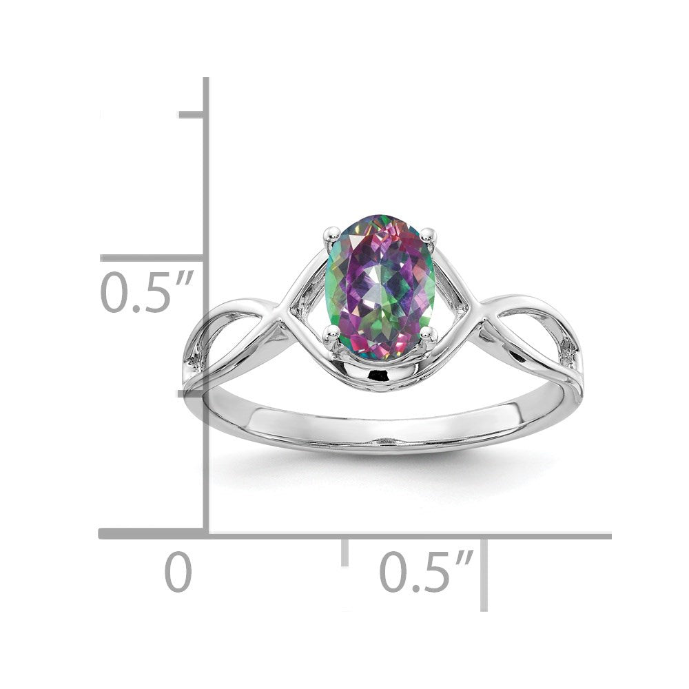 14k White Gold 7x Oval Mystic Fire Topaz Ring