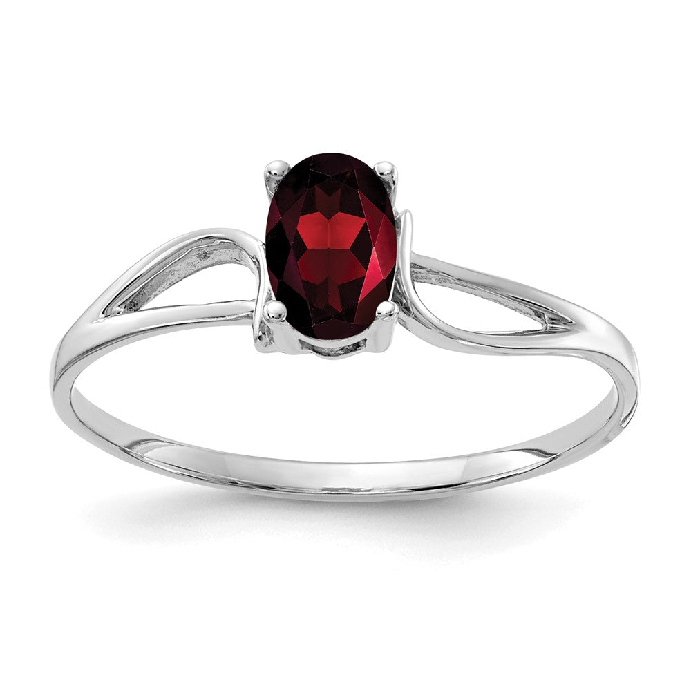 14k White Gold 6x Oval Garnet Ring