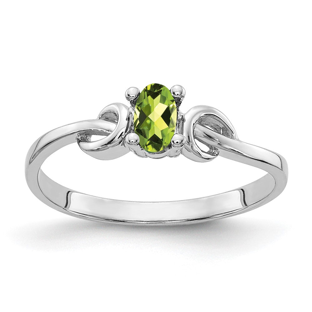 14k White Gold 5x Oval Peridot Knot Ring