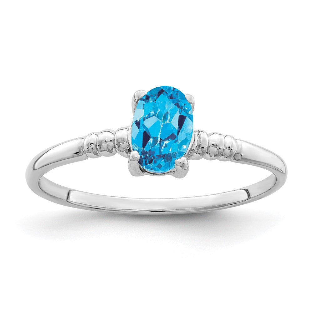 14k White Gold 6x Oval Blue Topaz ring